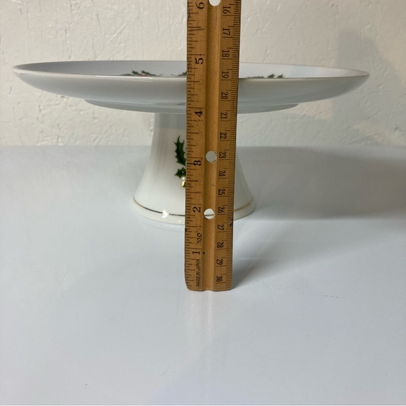 VTG Holiday Cake Stand Japanese Porcelain Pedestal Plate Holly & Berries Repair? - Picture 4 of 7